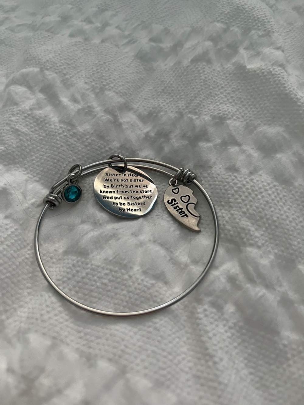 Friendship Charm Bangle Bracelet in Silver with Teal Accent